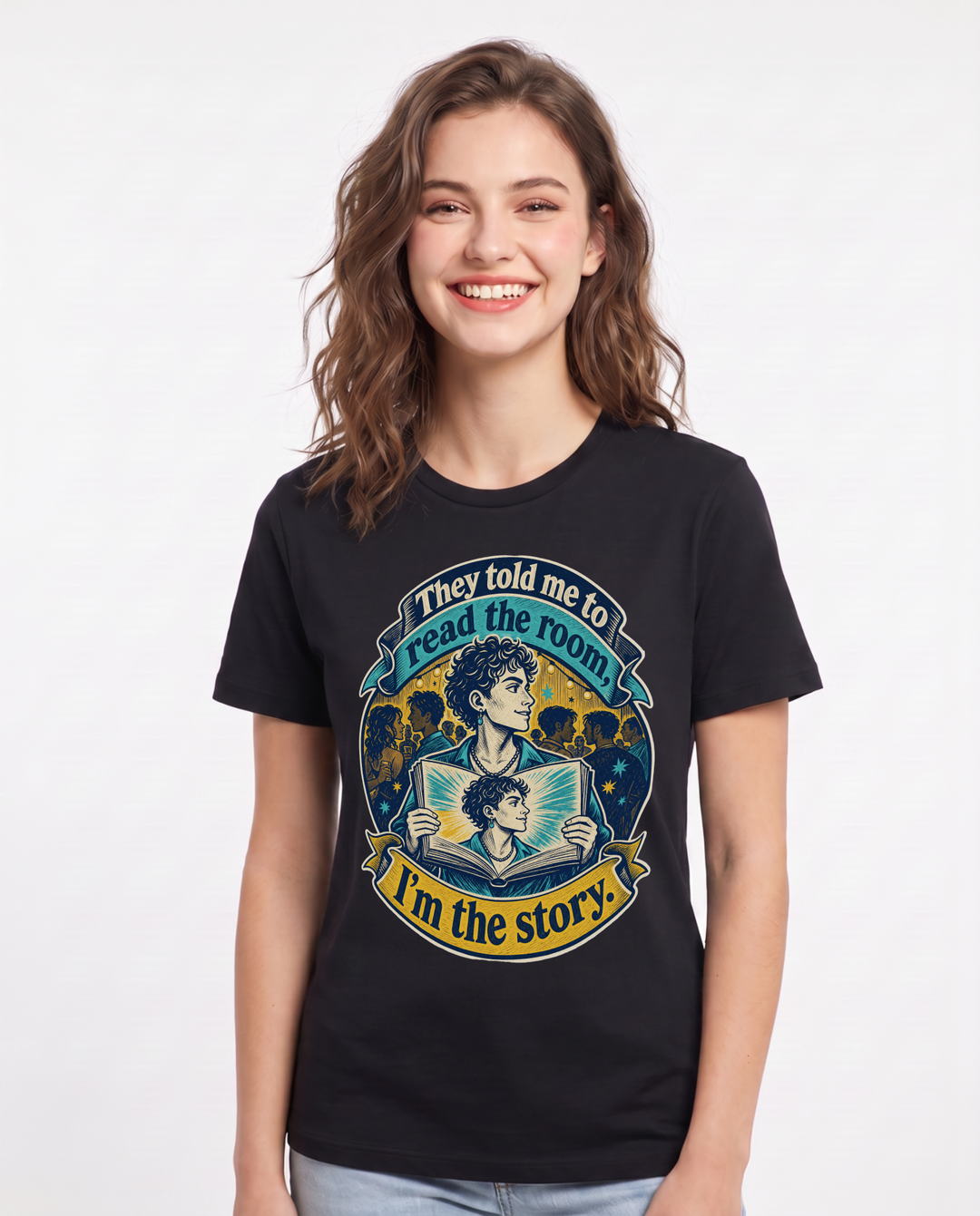 Pride Women's Black T-Shirt – They told me to read the room, I'm the story. product image 1