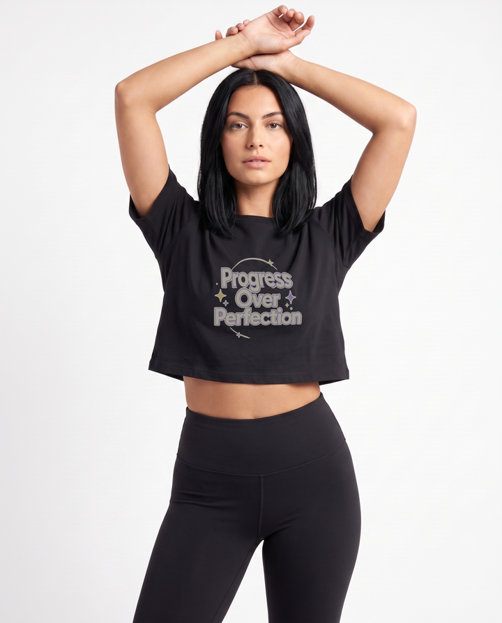 Progress Over Perfection Crop Top mockup 1