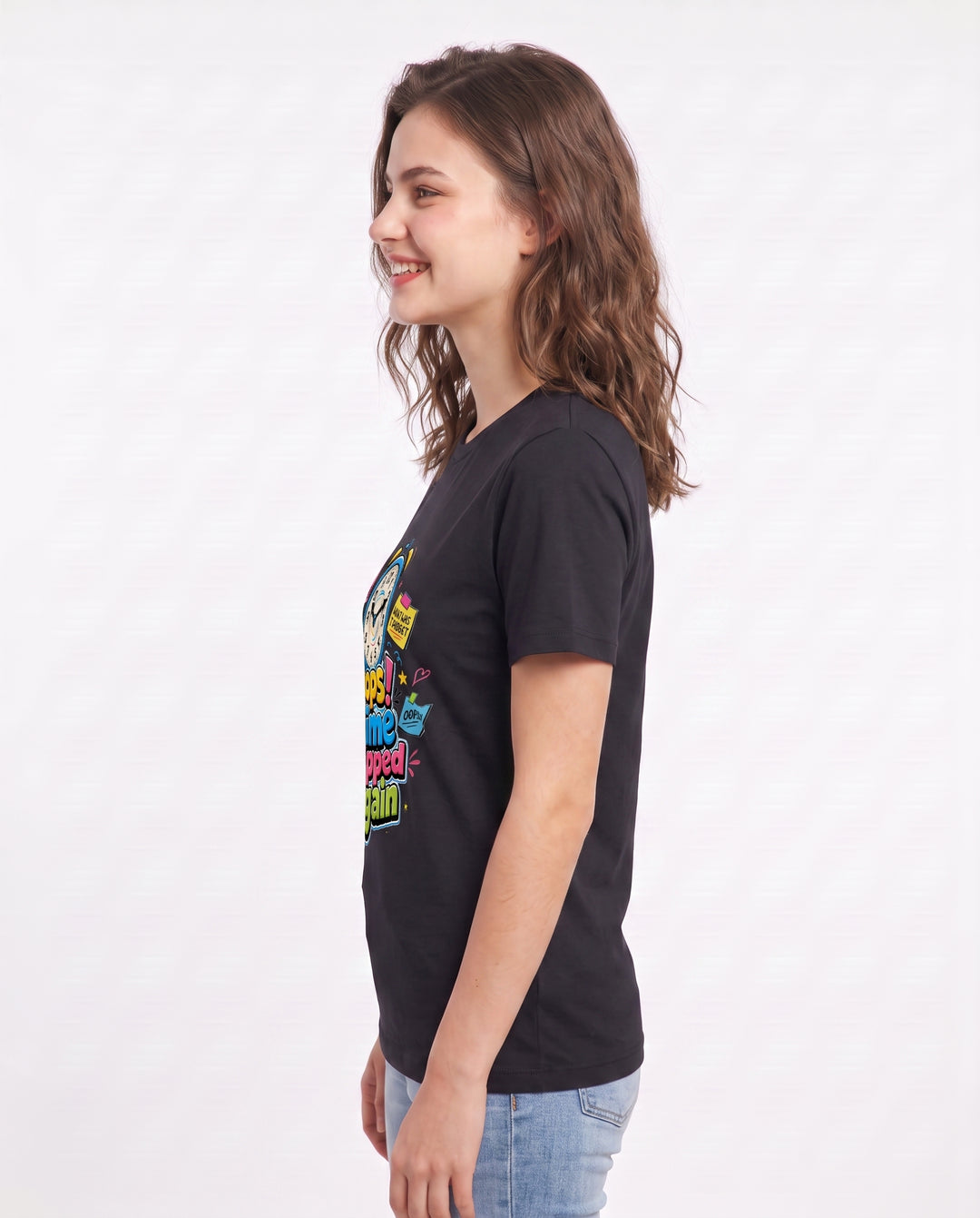 Oops! Time Slipped Again Women's Black T-Shirt product image 3