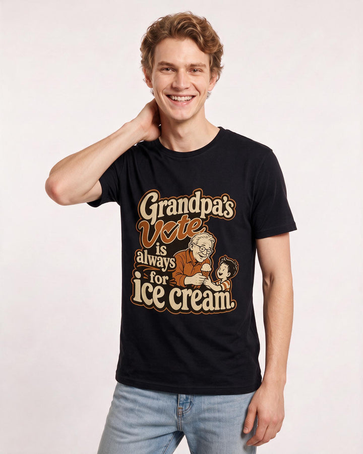 Grandpa Men's Black T-Shirt – Grandpa's vote is always for ice cream product image 3