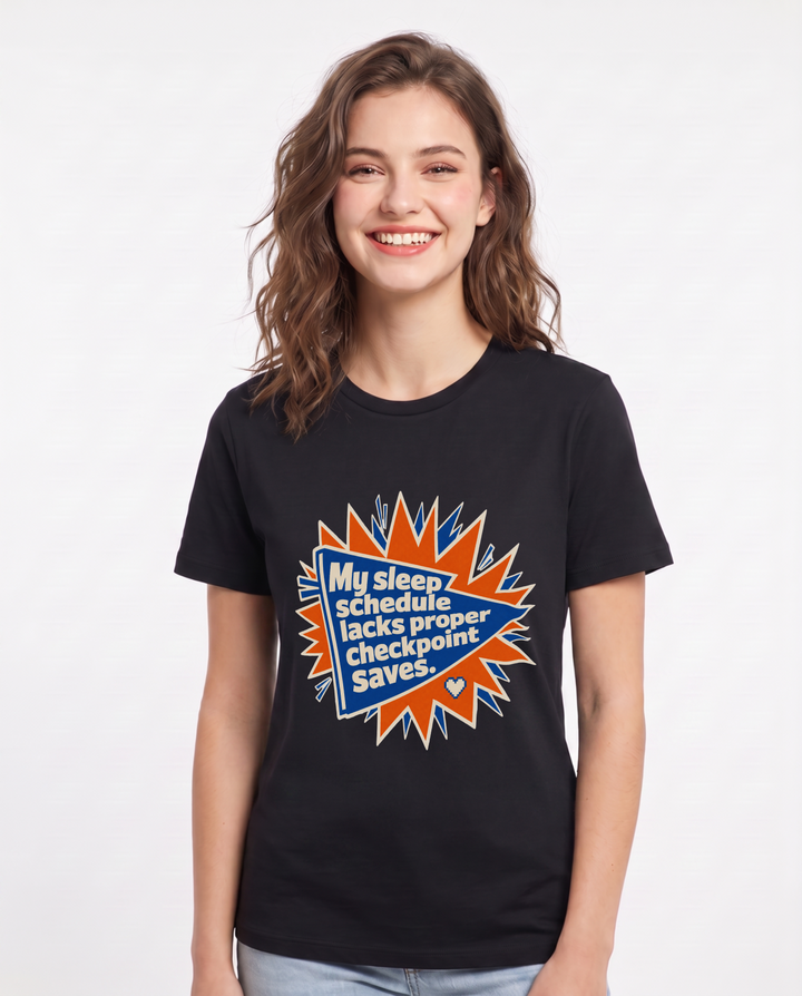 Gaming Women's Black T-Shirt - My sleep schedule lacks proper product image 1