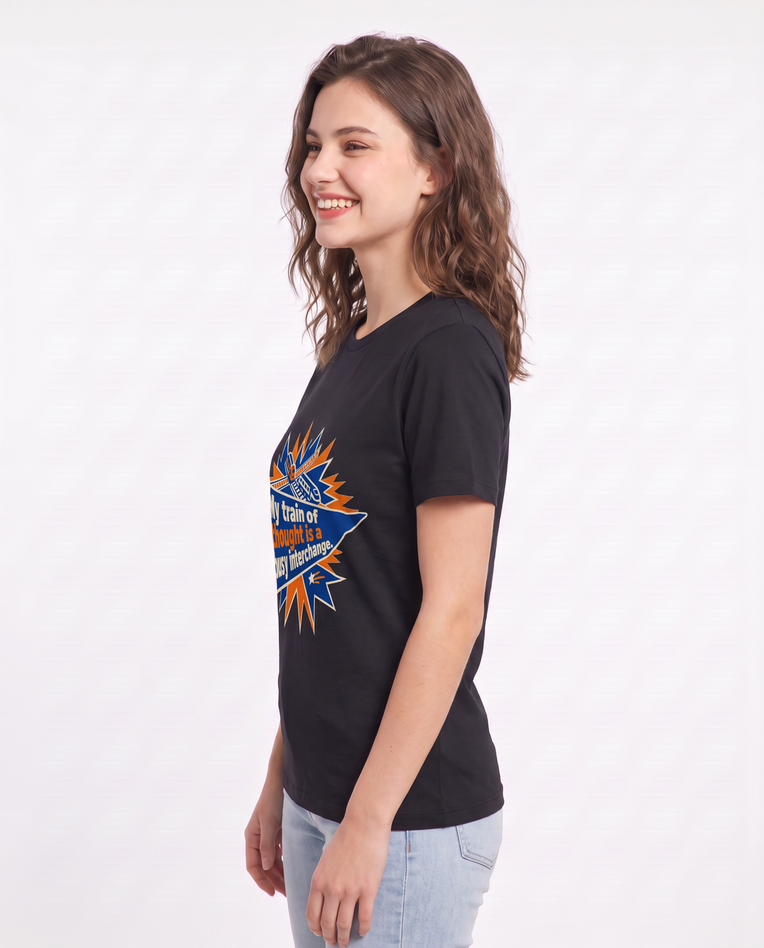 Graphic Women's Black T-Shirt - My train of thought is a busy product image 2