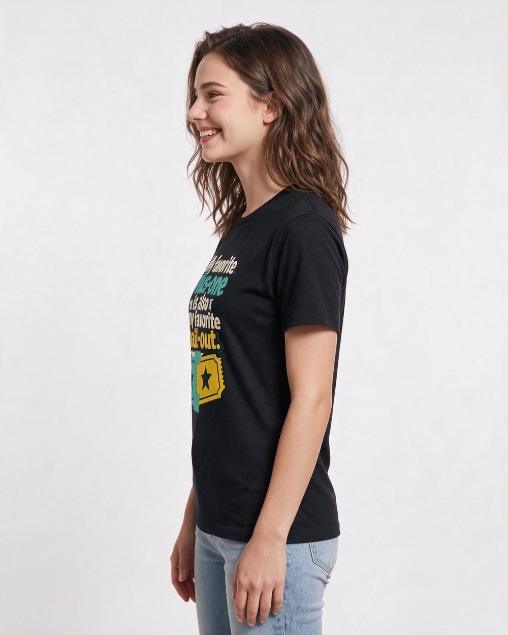 Funny Couples Women's Black T-Shirt – My favorite plus-one is also my favorite bail-out. product image 2