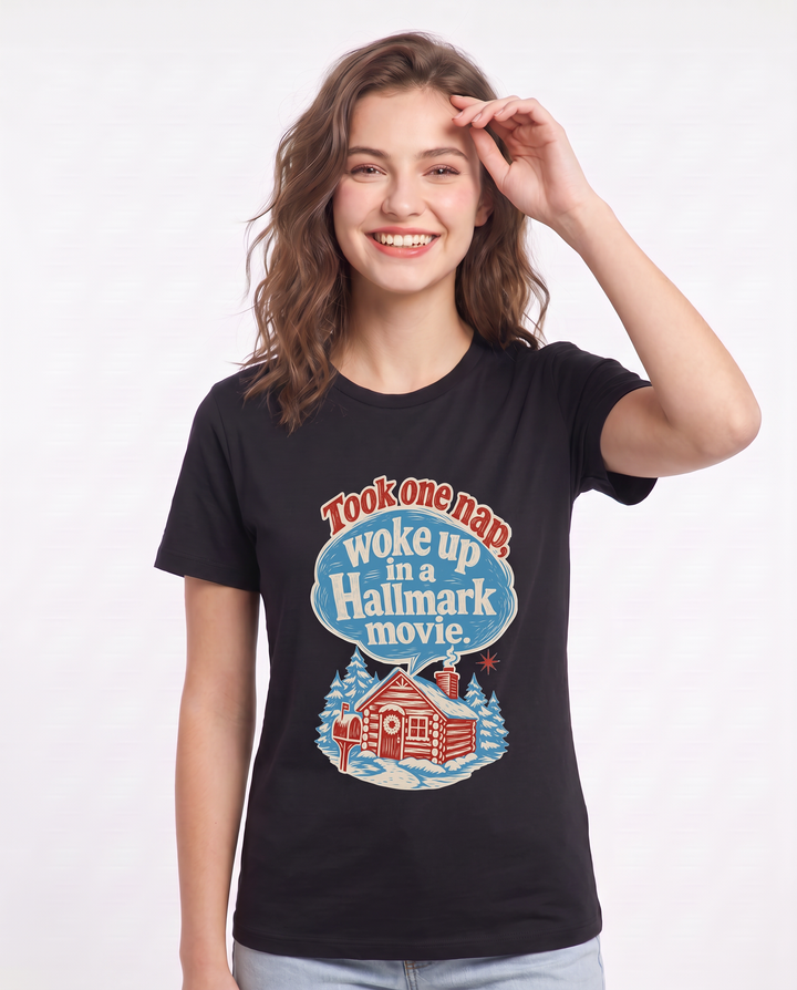 Christmas Women's Black T-Shirt - Took one nap, woke up in a Hallmark product image 3