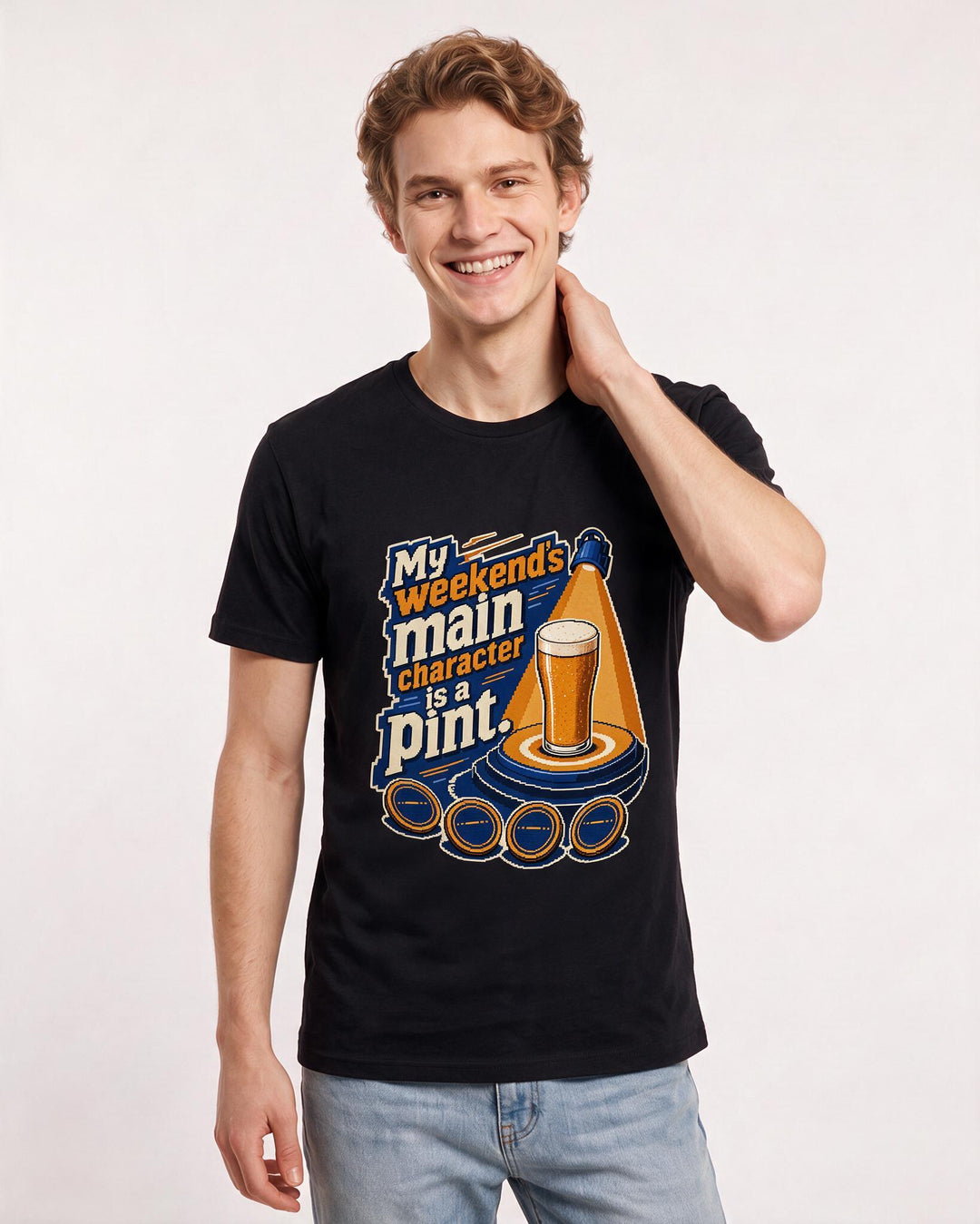 Beer Men's Black T-Shirt – My weekend’s main character is a pint. product image 3