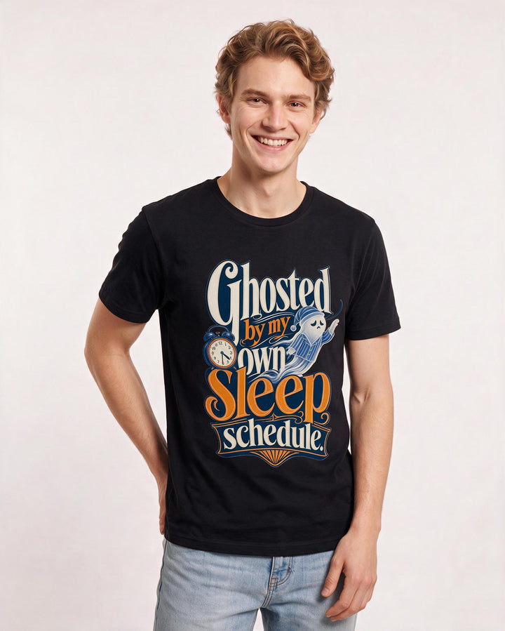Funny Halloween Men's Black T-Shirt – Ghosted by my own sleep schedule. product image 3