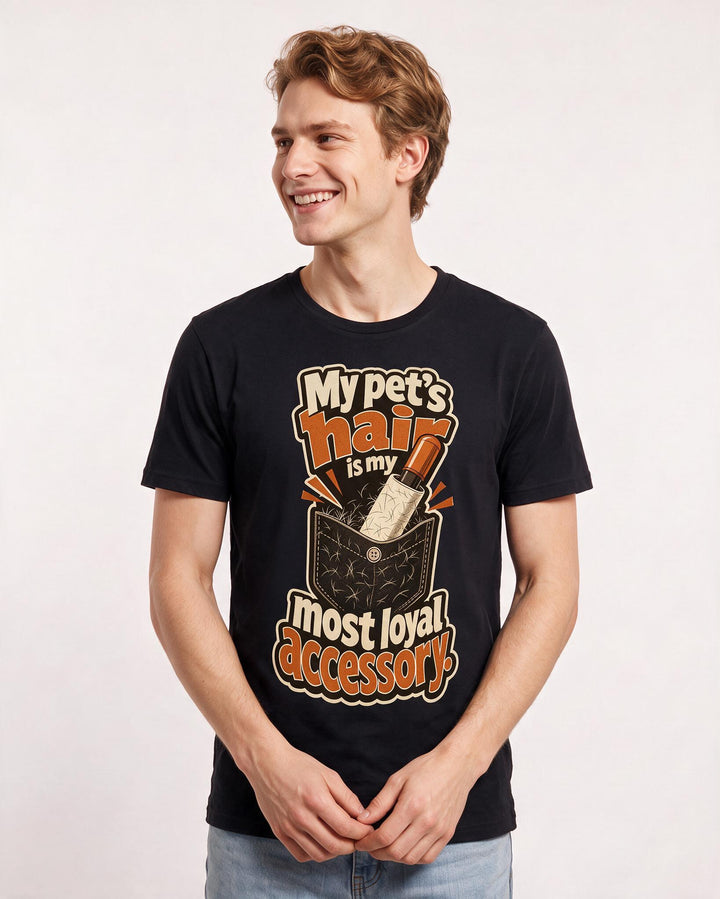 Pet Lover Men's Black T-Shirt – My pet's hair is my most loyal accessory. product image 3
