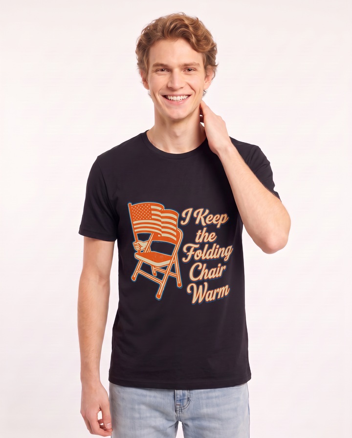 I Keep the Folding Chair Warm Men's Black T-Shirt product image 1