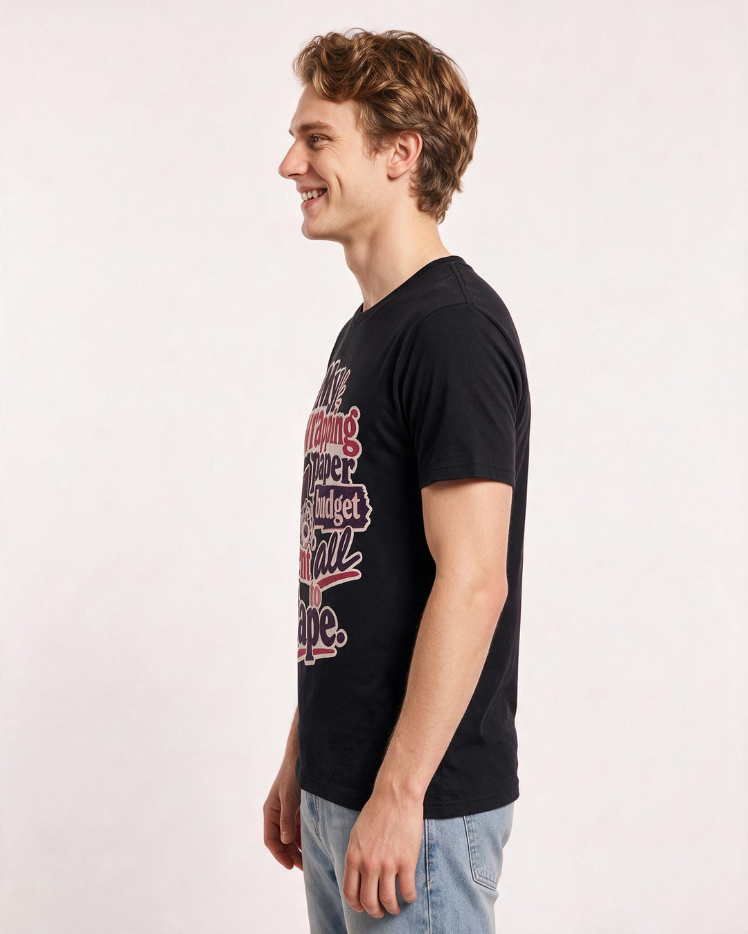 Funny Christmas Men's Black T-Shirt – My wrapping paper budget went all to tape. product image 2
