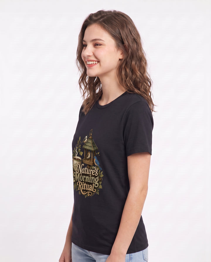 Nature's Morning Ritual Women's Black T-Shirt product image 3