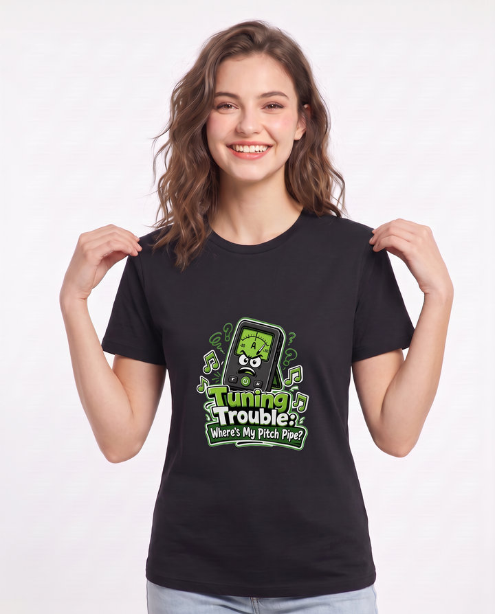 Tuning Trouble: Where's My Pitch Pipe? Women's Black T-Shirt product image 1