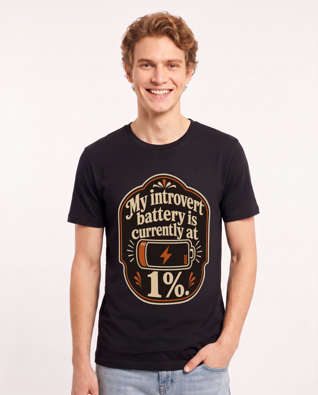 Graphic Men's Black T-Shirt - My introvert battery is currently at 1%. product image 1