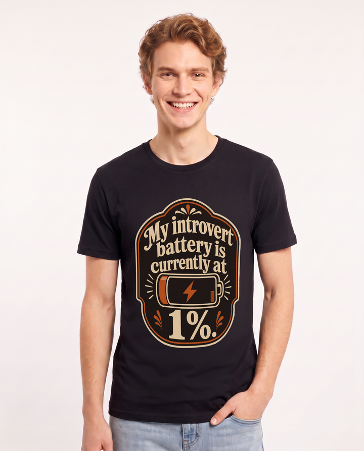 Graphic Men's Black T-Shirt - My introvert battery is currently at 1%. product image 1