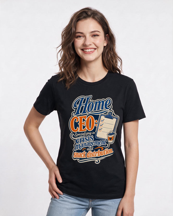 Funny Mom Women's Black T-Shirt – Home CEO: Specializing in crisis management and snack distribution. product image 3