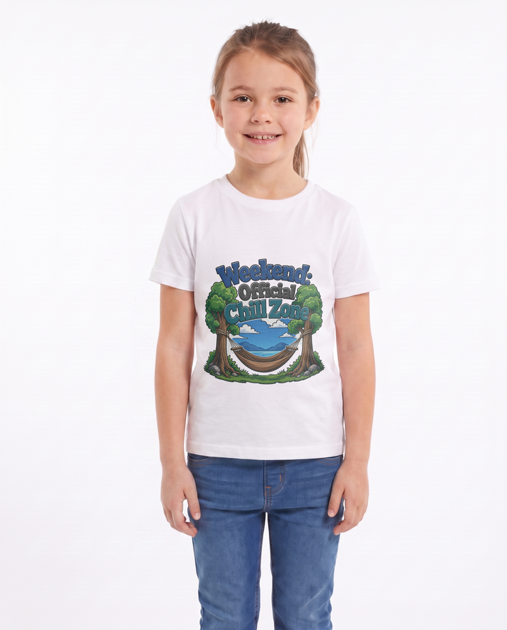 Weekend: Official Chill Zone White T-Shirt mockup 1