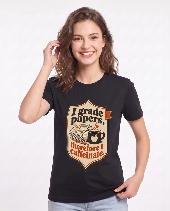 Teacher Gift Women's Black T-Shirt - I grade papers, therefore I product image 3
