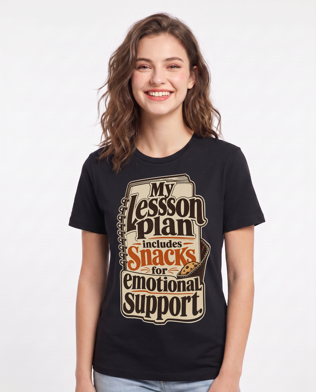 Teacher Women's Black T-Shirt – My lesson plan includes snacks for emotional support. product image 1