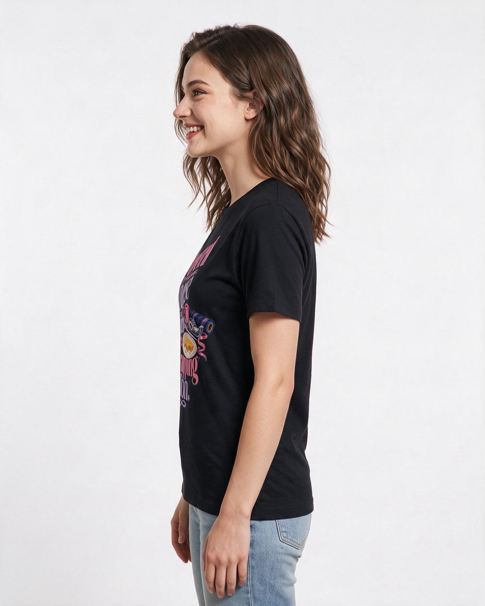 Christmas Women's Black T-Shirt – Powered by cheese and crackers from the gift wrapping station. product image 2