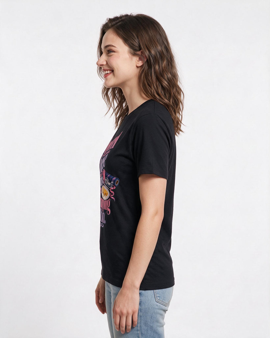 Christmas Women's Black T-Shirt – Powered by cheese and crackers from the gift wrapping station. product image 2