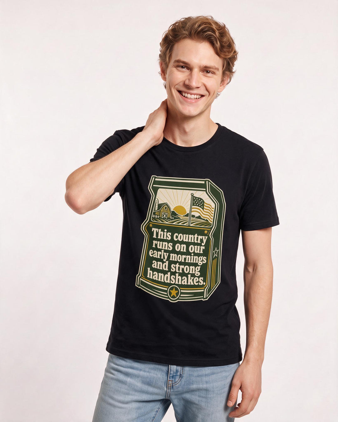 Graphic Men's Black T-Shirt - This country runs on our early mornings product image 3