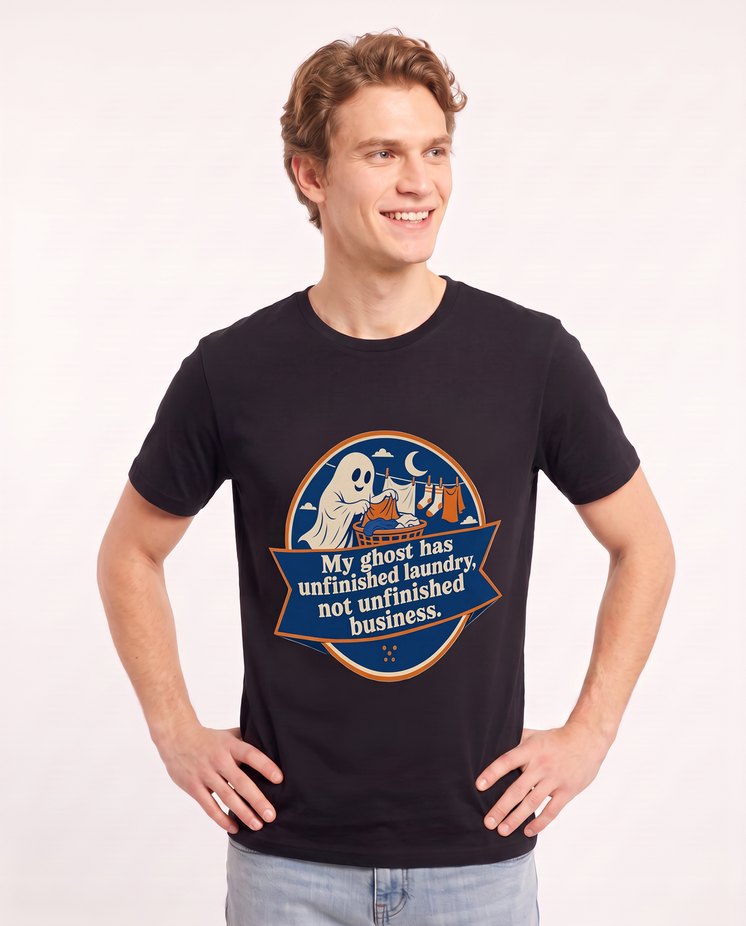 My ghost has unfinished laundry, not unfinished business. - Men's Black T-Shirt product image 1
