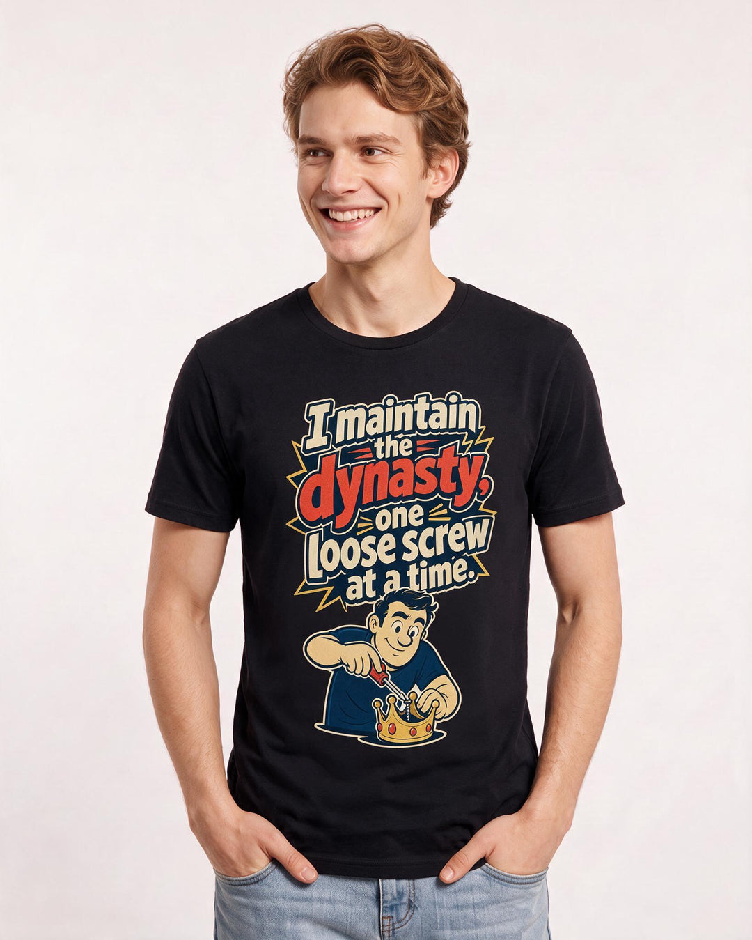 Mom Men's Black T-Shirt – I maintain the dynasty, one loose screw at a time. product image 3