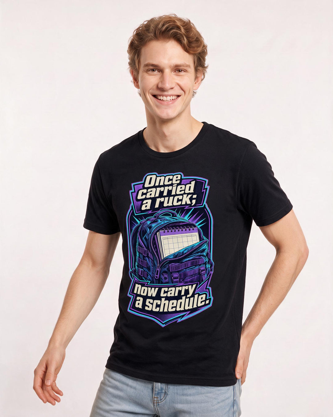 Veteran Men's Black T-Shirt – Once carried a ruck; now carry a schedule. product image 3