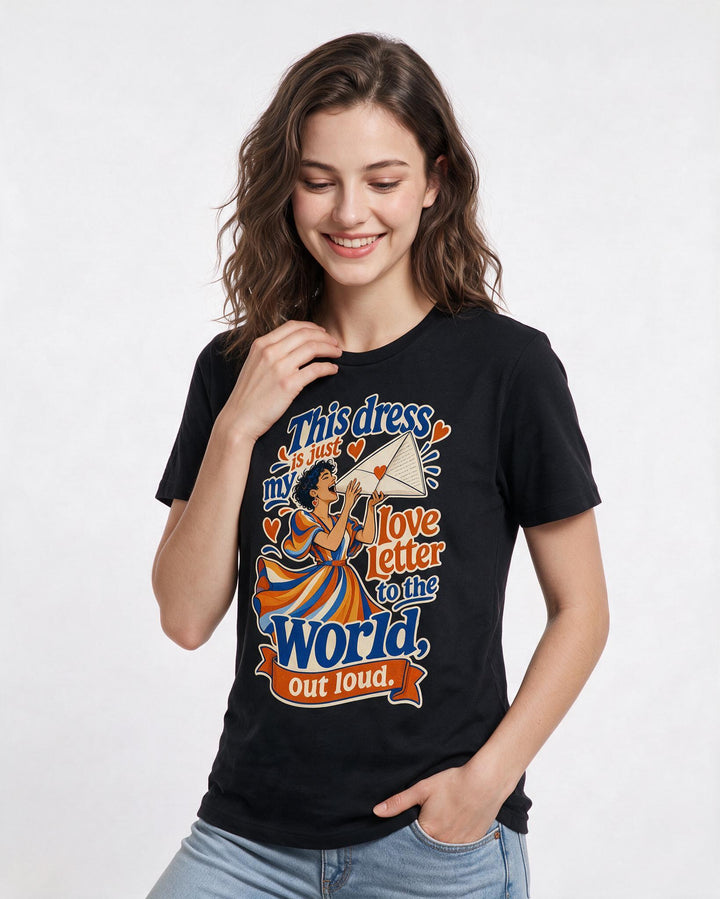 Pride Women's Black T-Shirt – This dress is just my love letter to the world, out loud. product image 3