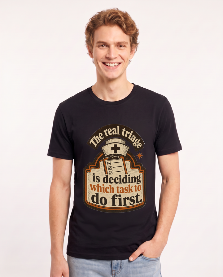 Nurse Gift Men's Black T-Shirt - The real triage is deciding which product image 1