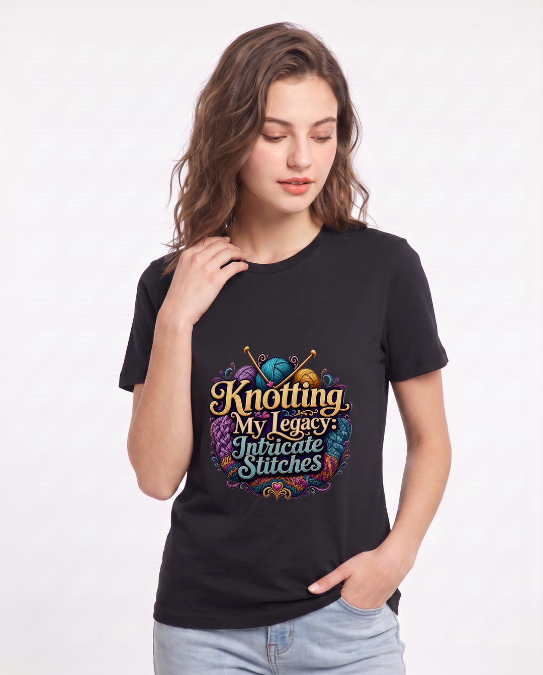 Knotting My Legacy: Intricate Stitches Women's Black T-Shirt product image 1