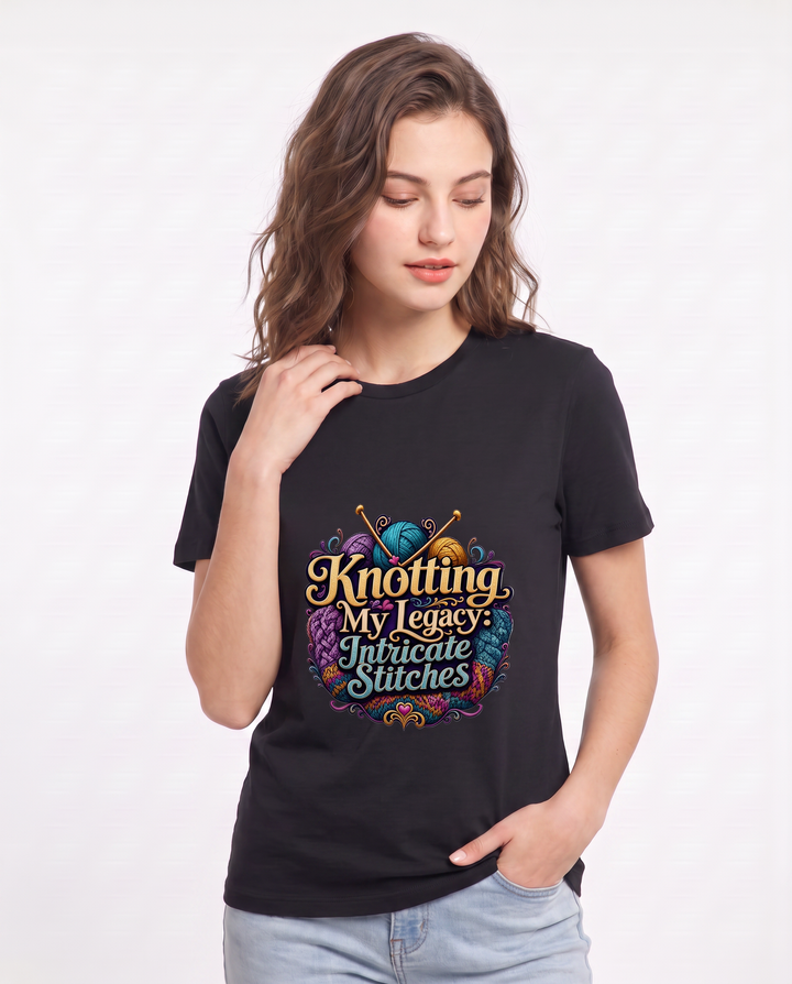 Knotting My Legacy: Intricate Stitches Women's Black T-Shirt product image 1