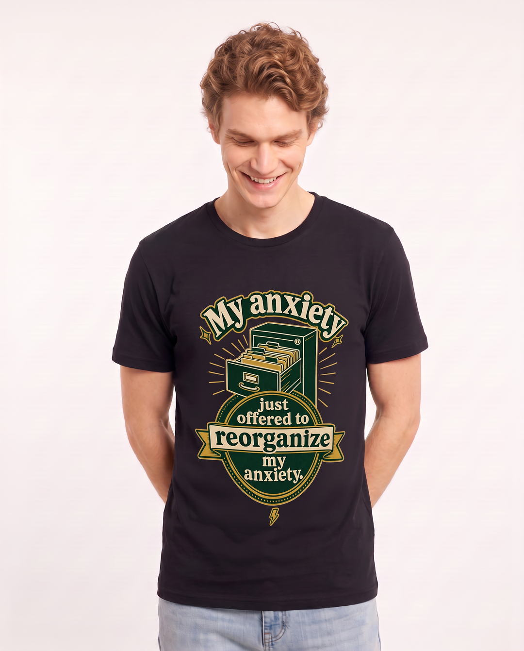 Graphic Men's Black T-Shirt - My anxiety just offered to reorganize my product image 3