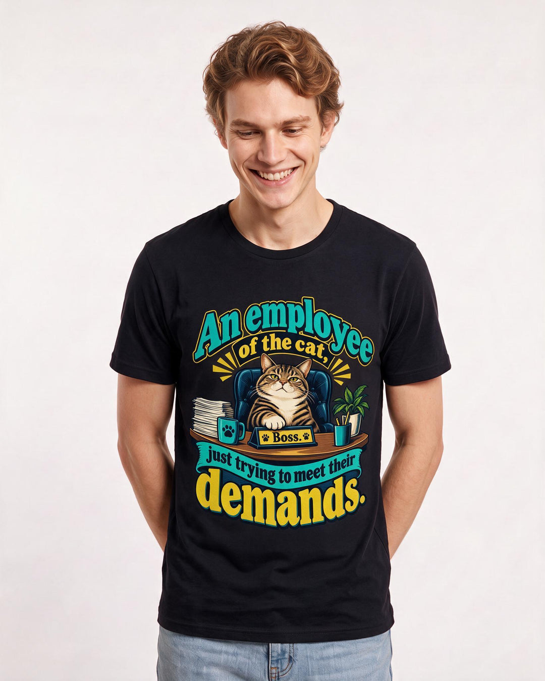 Cat Lover Black T-Shirt for Men – Everyday Expression Graphic Tee product image 1