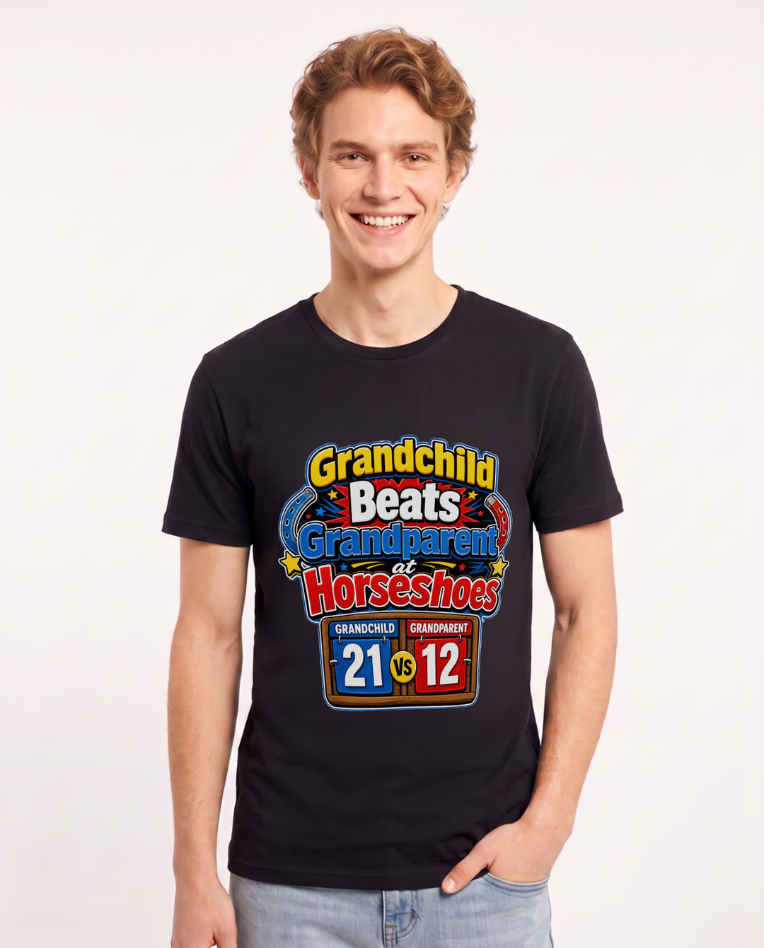 Grandchild Beats Grandparent at Horseshoes Men's Black T-Shirt product image 2
