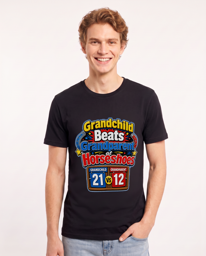 Grandchild Beats Grandparent at Horseshoes Men's Black T-Shirt product image 2