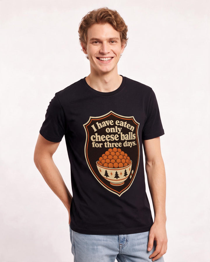 Christmas Men's Black T-Shirt - I have eaten only cheese balls for product image 3
