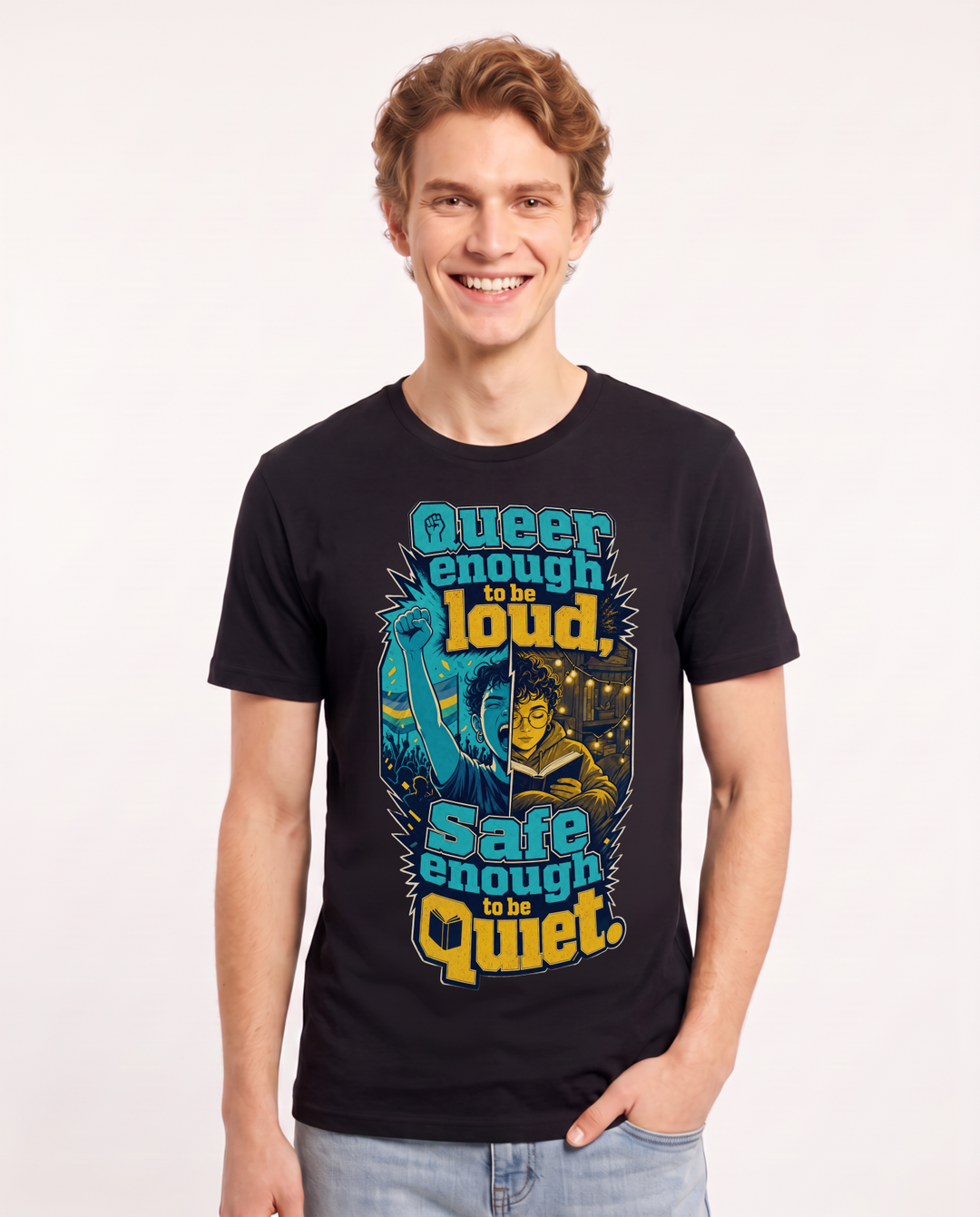 Pride Men's Black T-Shirt – Queer enough to be loud, safe enough to product image 1
