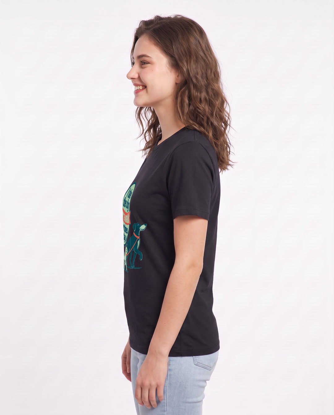 Graphic Women's Black T-Shirt - I take the dog for a walk four times a product image 2