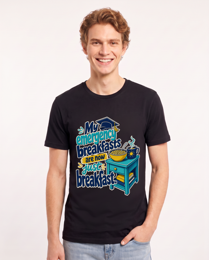 Funny Graduation Men's Black T-Shirt – My emergency breakfasts are now just breakfast. product image 1