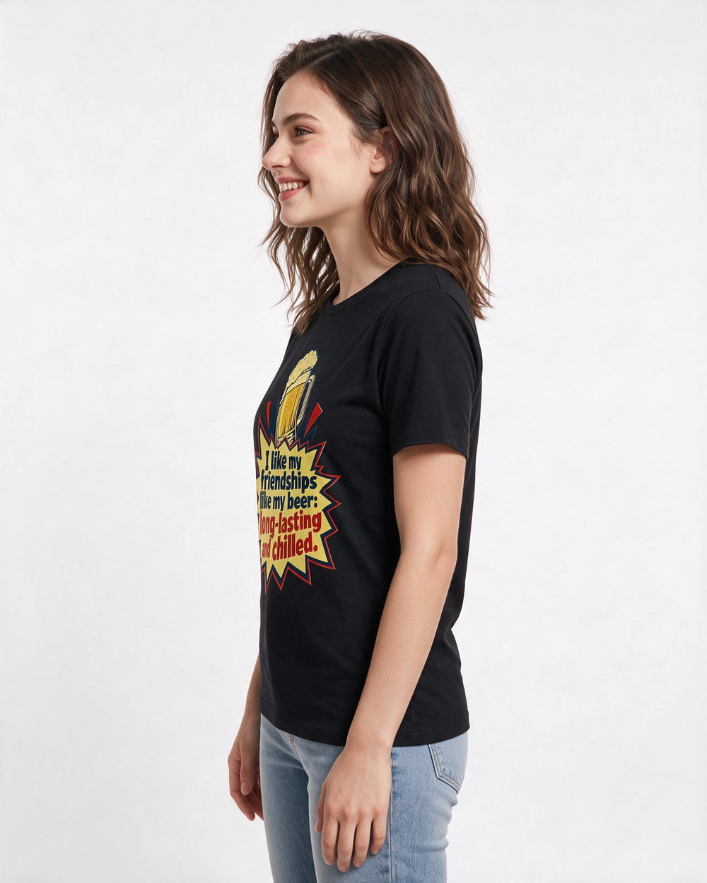 Funny Beer Women's Black T-Shirt - I like my friendships like my beer: product image 2