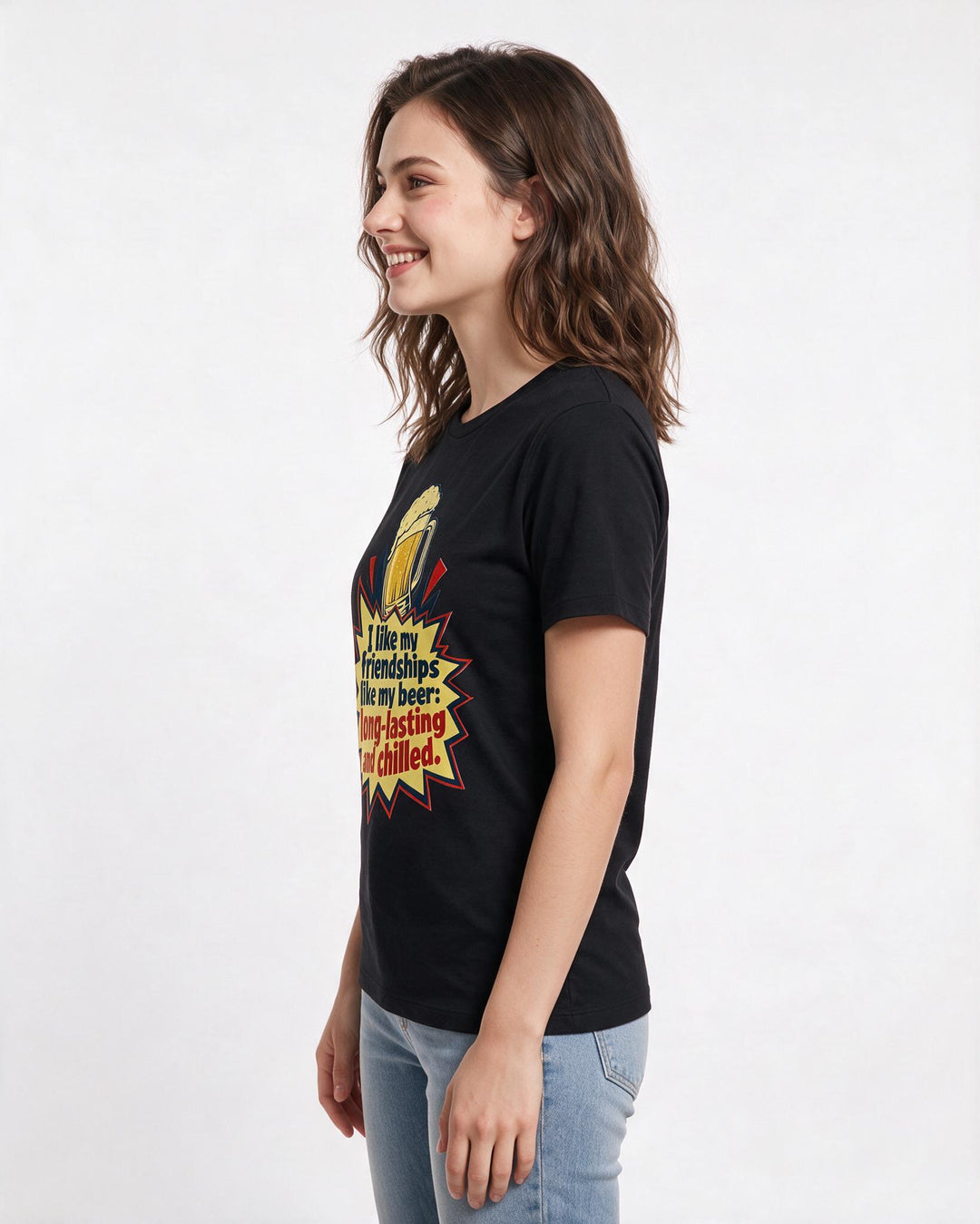 Funny Beer Women's Black T-Shirt - I like my friendships like my beer: product image 2