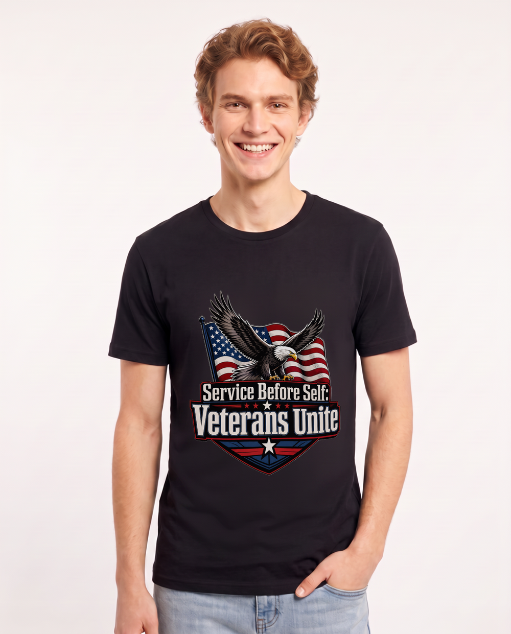 Service Before Self: Veterans Unite Men's Black T-Shirt product image 2