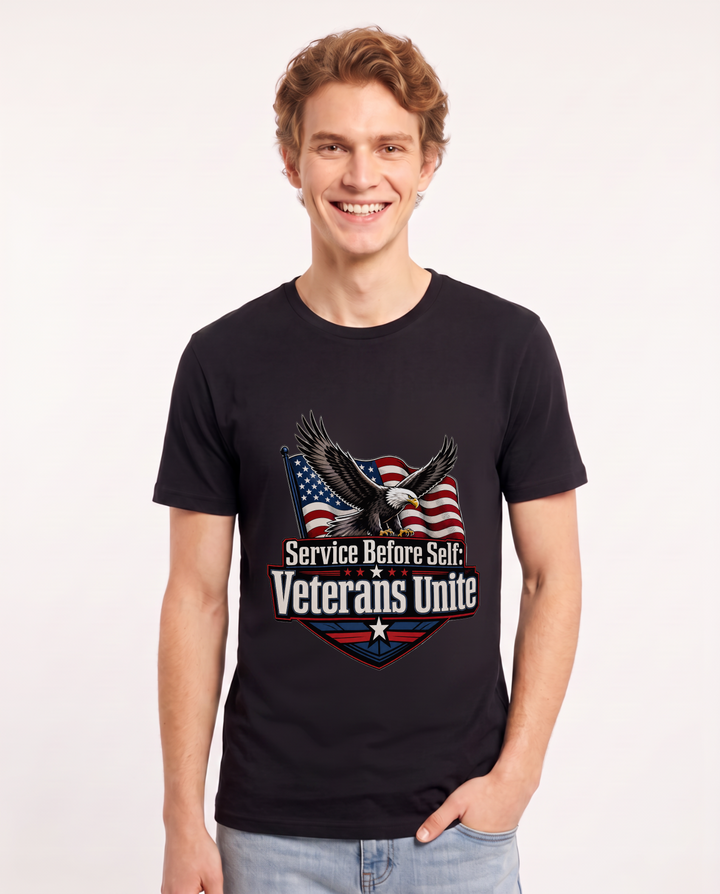 Service Before Self: Veterans Unite Men's Black T-Shirt product image 2