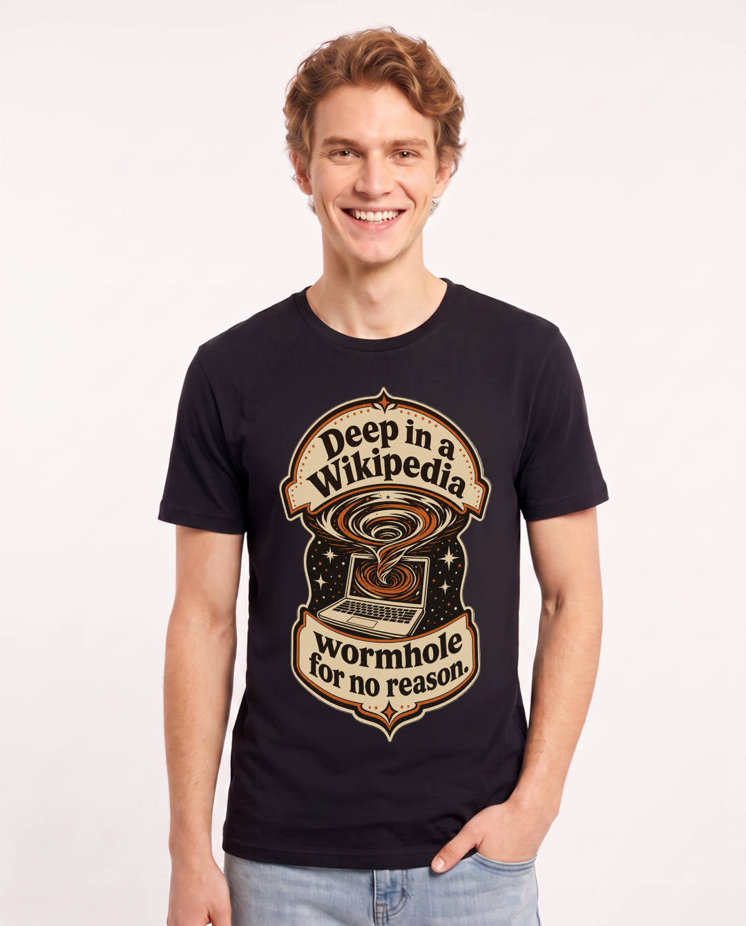 Graphic Men's Black T-Shirt - Deep in a Wikipedia wormhole for no product image 1