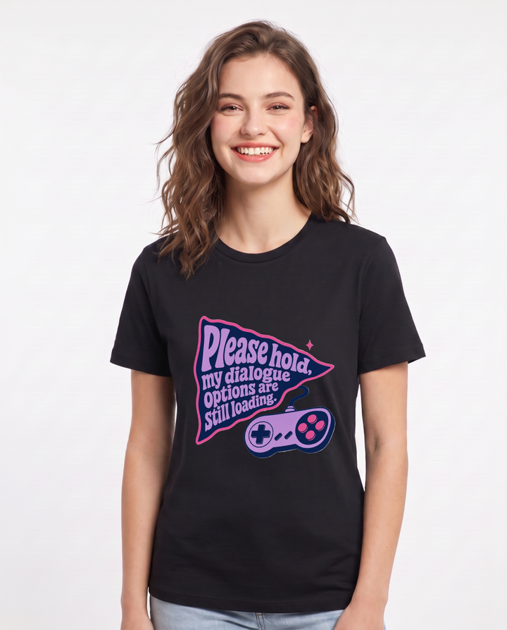 Gaming Women's Black T-Shirt - Please hold, my dialogue options are product image 1