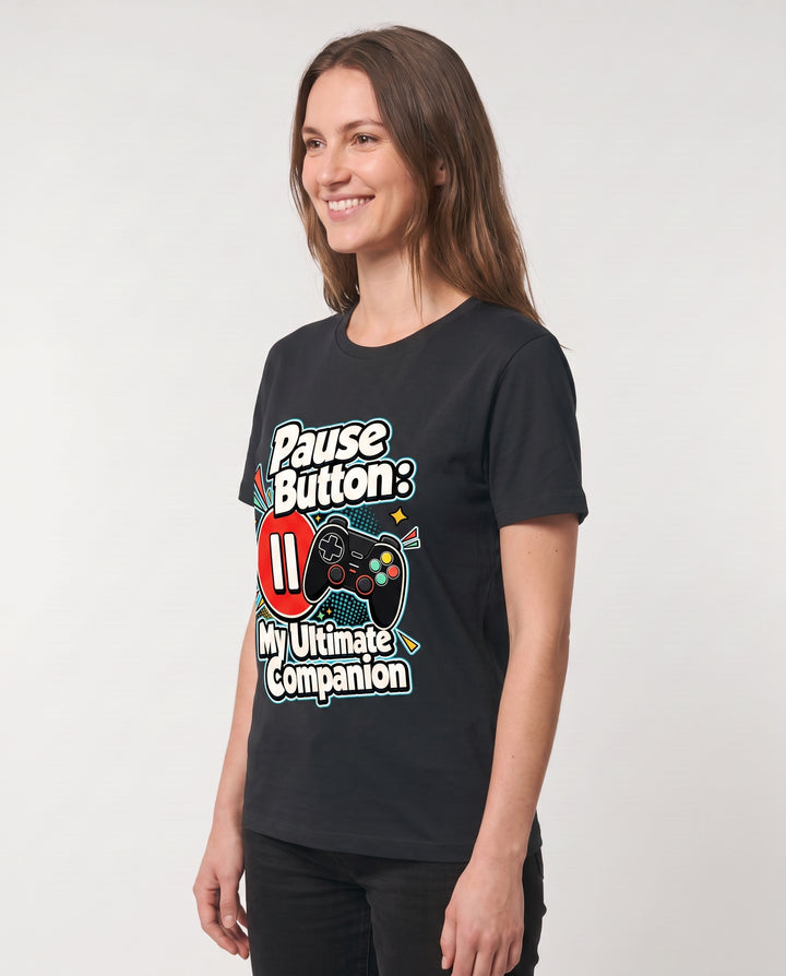 Pause Button: My Ultimate Companion Black T-Shirt mockup 2