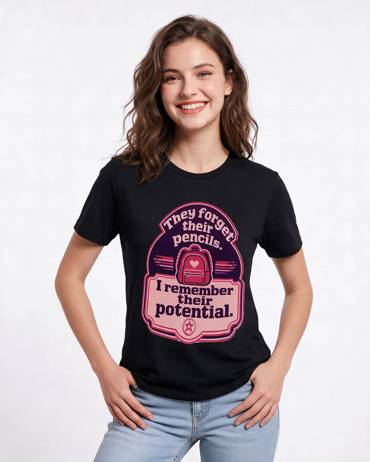 Teacher Gift Women's Black T-Shirt - They forget their pencils. I product image 3
