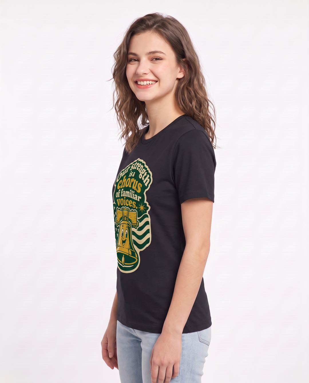 Graphic Women's Black T-Shirt - Our strength is a chorus of familiar product image 2