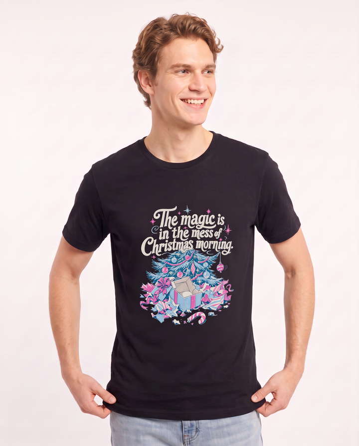 The magic is in the mess of Christmas morning. - Men's Black T-Shirt product image 1