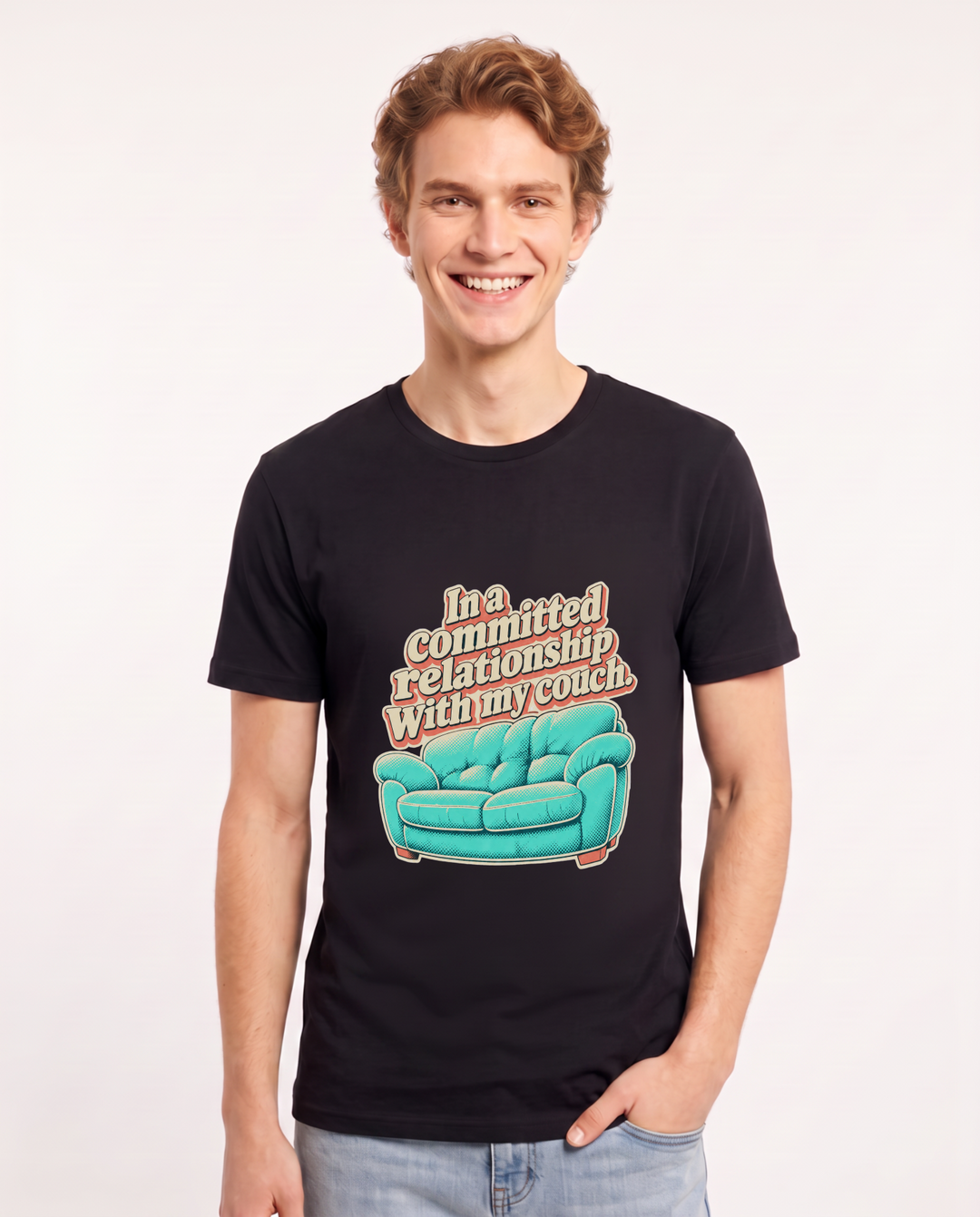 In a committed relationship with my couch. - Men's Black T-Shirt product image 2